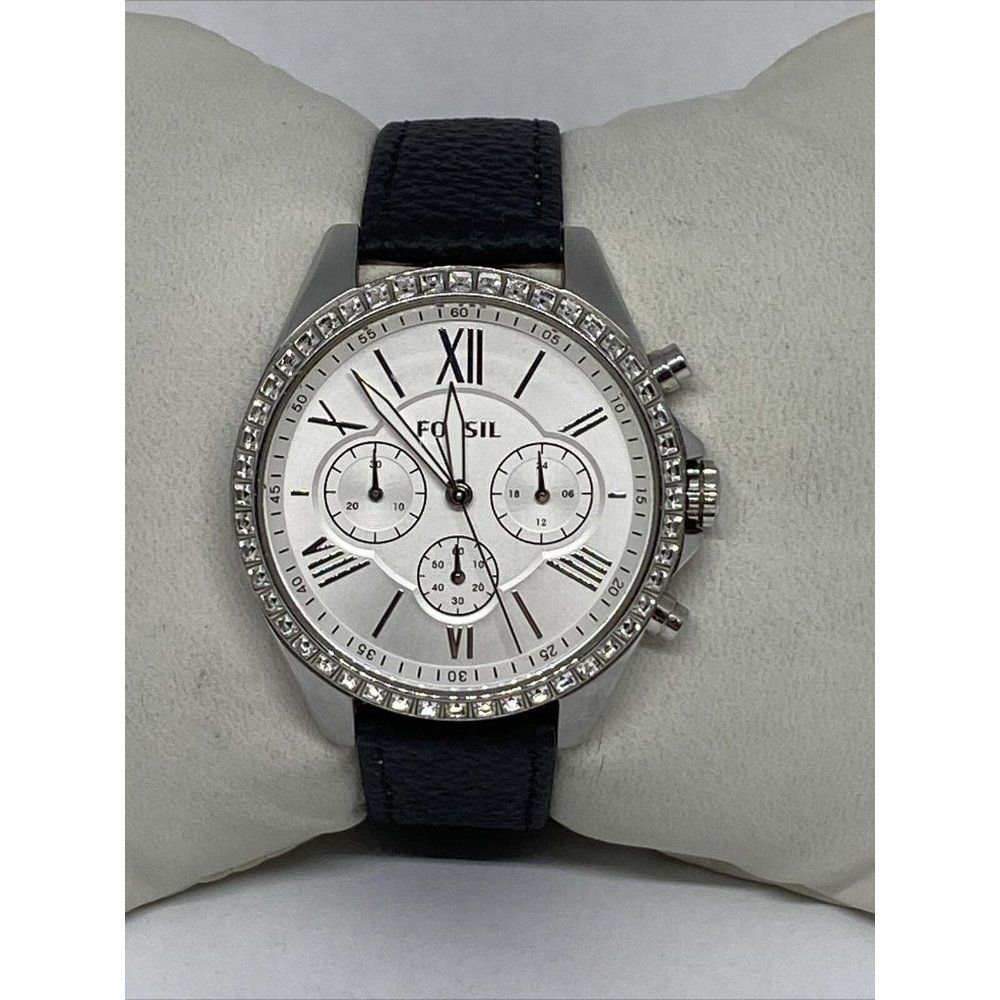 Fossil ES3435 Women's Black Leather Analog Silver